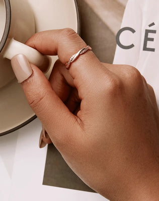 BAMOER 925 Sterling Silver Twisted Half Eternity Ring, Set with Tiny Zircons