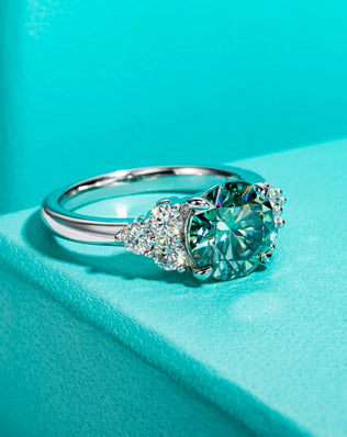 AnuJewel 3ct Round Cut Blue-Green Moissanite Solitaire Ring, Sterling Silver with 18K Gold Plating