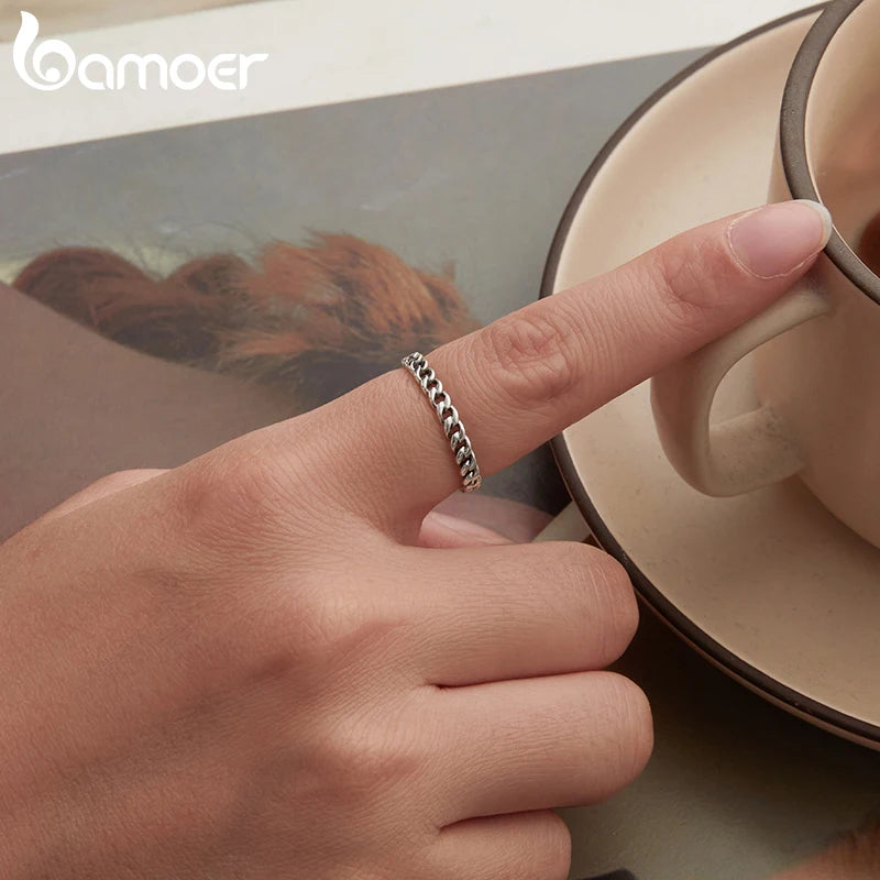 BAMOER Solid 925 Sterling Silver Cuban Link Band, Resizeable