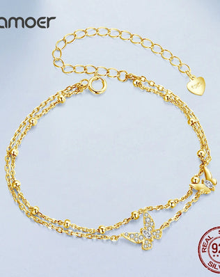 BAMOER Delicate 2 Strand Butterfly Bracelet, 925 Sterling Silver, Plated
