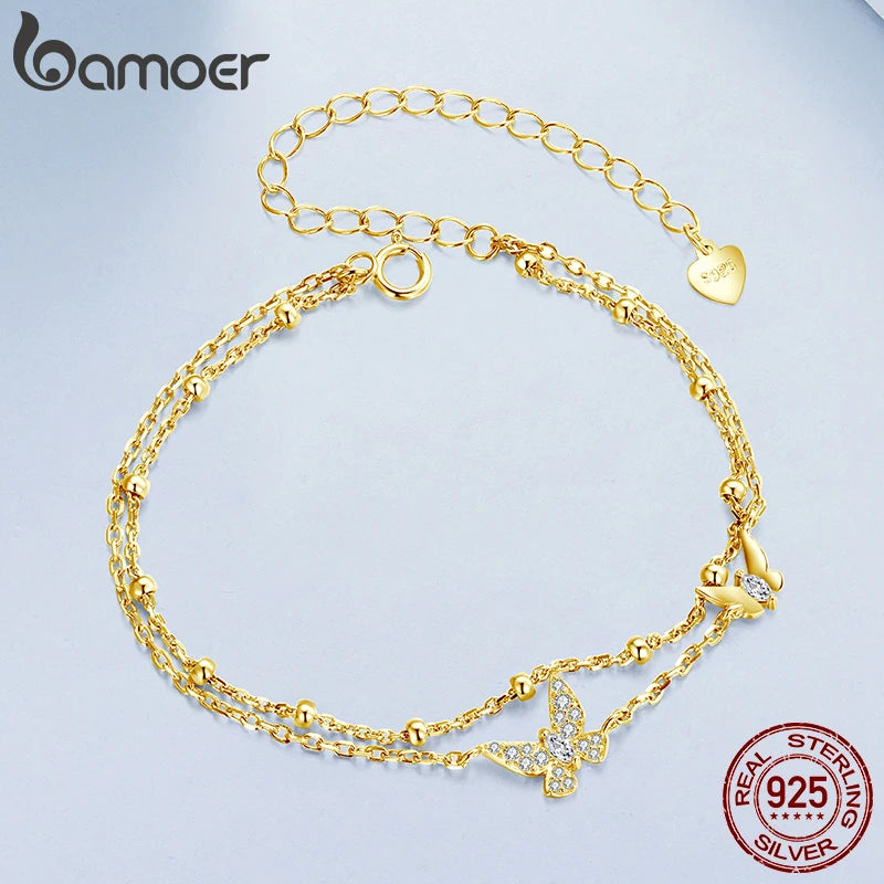 BAMOER Delicate 2 Strand Butterfly Bracelet, 925 Sterling Silver, Plated