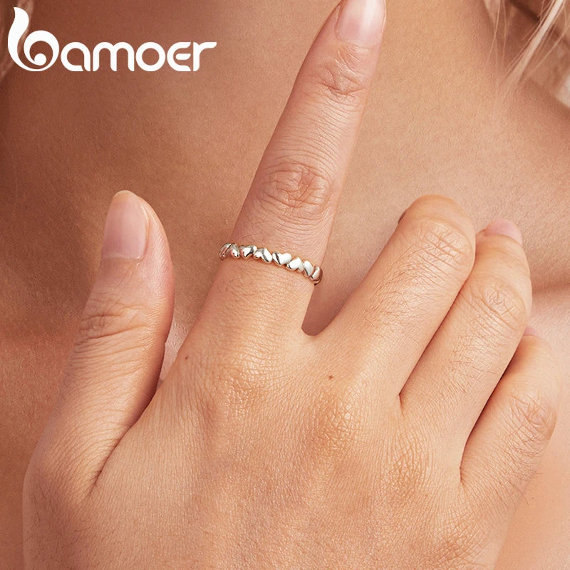 BAMOER 925 Sterling Silver Heart Ring, Adjustable, Stackable, Minimalist Fine Jewellery