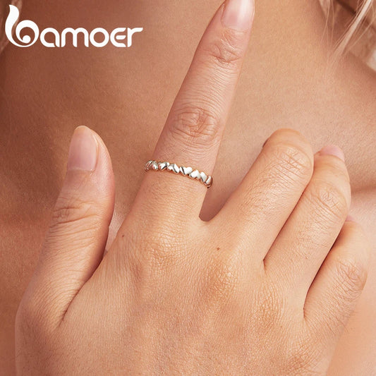 BAMOER 925 Sterling Silver Heart Ring, Adjustable, Stackable, Minimalist Fine Jewellery