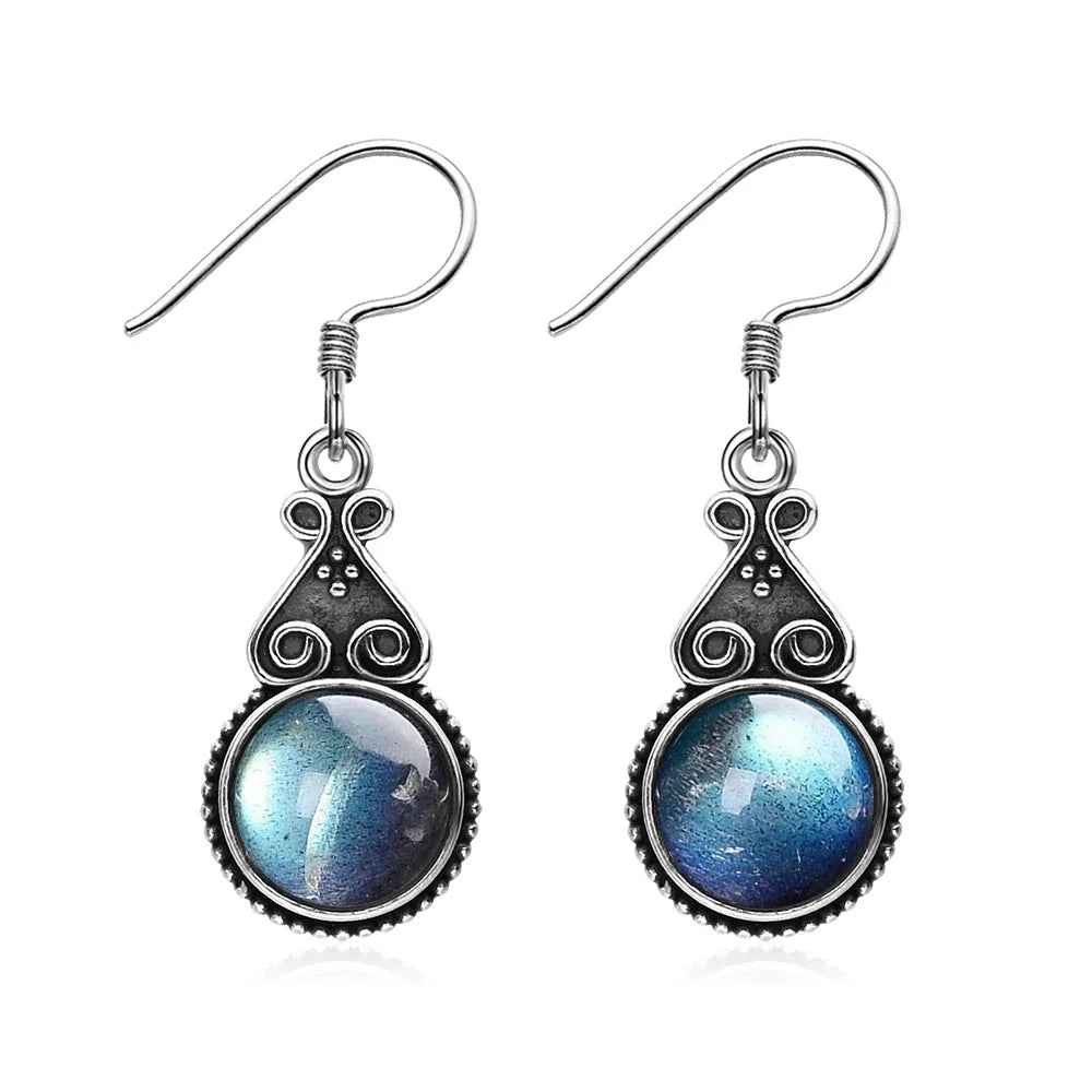 S925 Silver Drop Earring 10MM Labradorite Multicolor Pendant Earrings Engagement Wedding Women Fine Jewelry