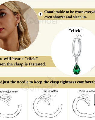 BAMOER Silver ISHWAR Green Water Drop Earrings 925 Sterling Silver 4 Colors Drop Shape Earring for Women Statement  Jewelry