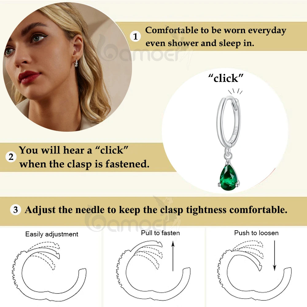 BAMOER Silver ISHWAR Green Water Drop Earrings 925 Sterling Silver 4 Colors Drop Shape Earring for Women Statement  Jewelry
