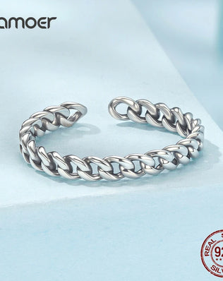 BAMOER Solid 925 Sterling Silver Cuban Link Band, Resizeable