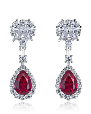 925 Silver Red Cubic Zirconia Hanging Earrings for Women Gorgeous Ear Accessories Wedding Party Aesthetic Earrings New Jewelry