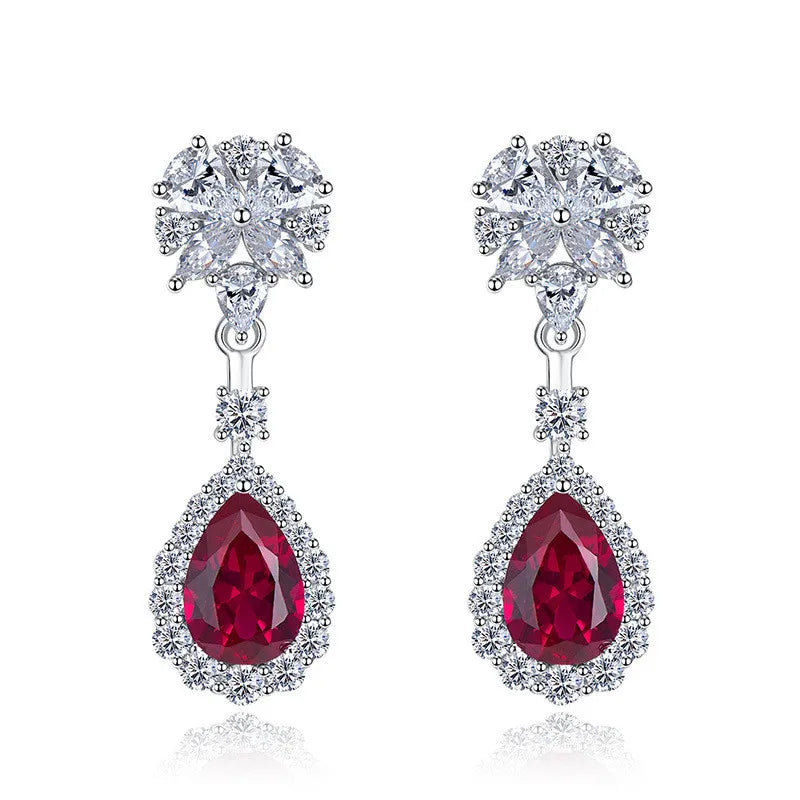 925 Silver Red Cubic Zirconia Hanging Earrings for Women Gorgeous Ear Accessories Wedding Party Aesthetic Earrings New Jewelry