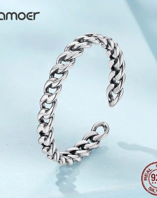 BAMOER Solid 925 Sterling Silver Cuban Link Band, Resizeable