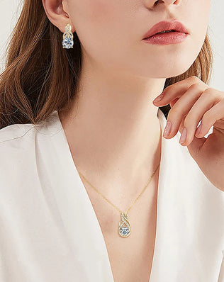 Luxury Moissanite Diamond Jewellery Set, 925 Sterling Silver Infinity Pendant Necklace & Drop Earrings