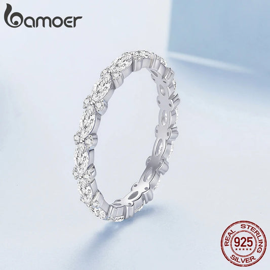 BAMOER Full Eternity Band, 925 Sterling Silver Stacking Ring With Oval Pave Cubic Zircon