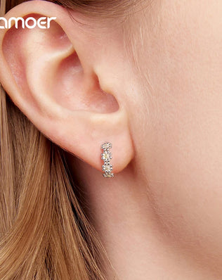 Bamoer 925 Sterling Silver Daisy Jewellery Set, Open Ring & Hoop Huggies Earrings