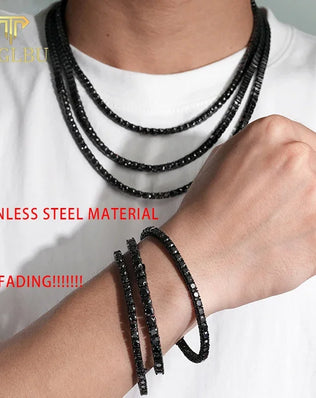 TFGLBU 4/5mm Full Black Moissanite Tennis Chain Necklace / Bracelet