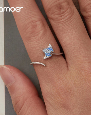 BAMOER 925 Sterling Silver Stacking Ring, With Manta Ray in CZs, Adjustable, Open Ring