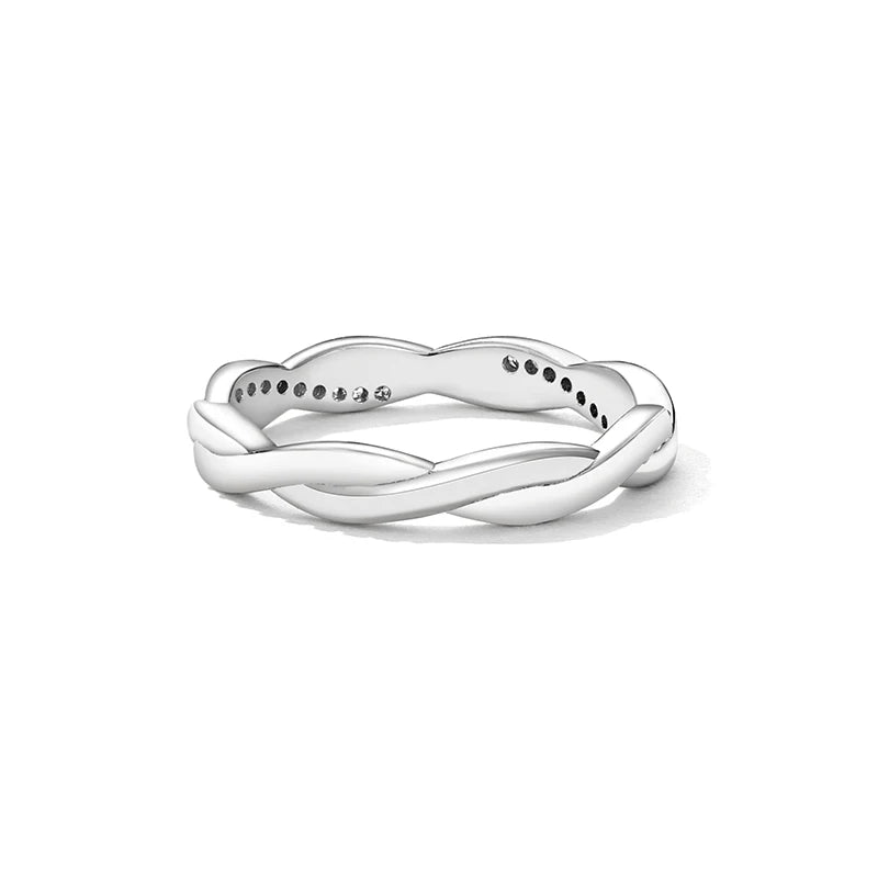 BAMOER 925 Sterling Silver Twisted Half Eternity Ring, Set with Tiny Zircons
