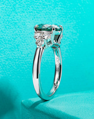 AnuJewel 3ct Round Cut Blue-Green Moissanite Solitaire Ring, Sterling Silver with 18K Gold Plating