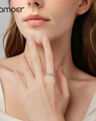 Bamoer 925 Sterling Silver Daisy Jewellery Set, Open Ring & Hoop Huggies Earrings