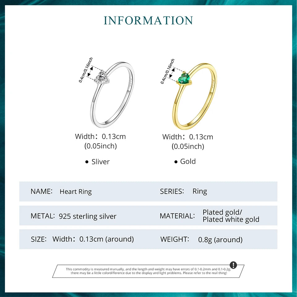 BAMOER Solid 925 Sterling Silver Mini Heart Ring, Gold Plated, With Pavé CZ, 2 Styles
