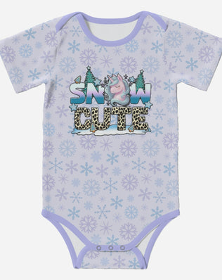 'SNOW CUTE' Adorable Unicorn; Short Sleeve Romper/Sleepsuit, Eco-Friendly Cotton