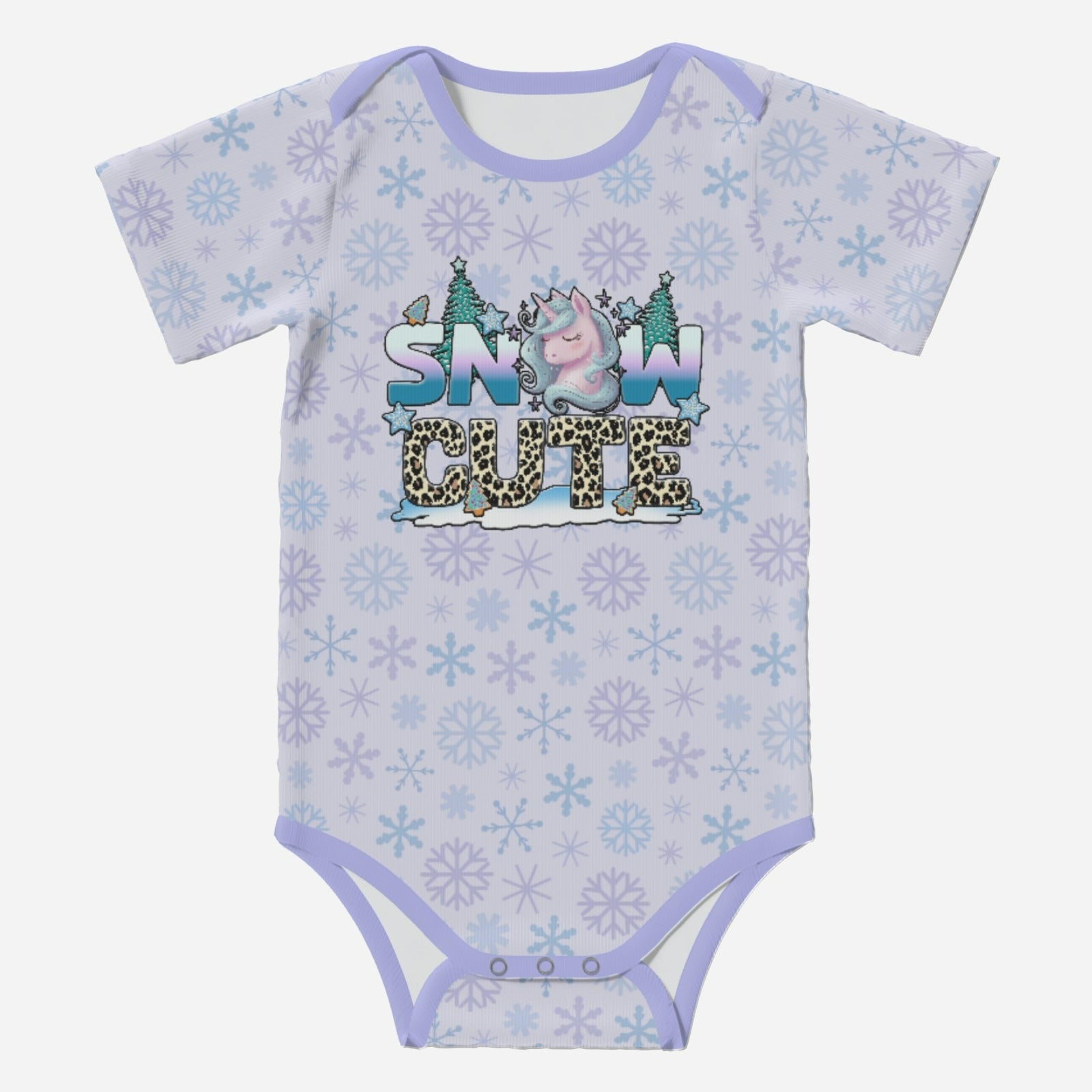 'SNOW CUTE' Adorable Unicorn; Short Sleeve Romper/Sleepsuit, Eco-Friendly Cotton