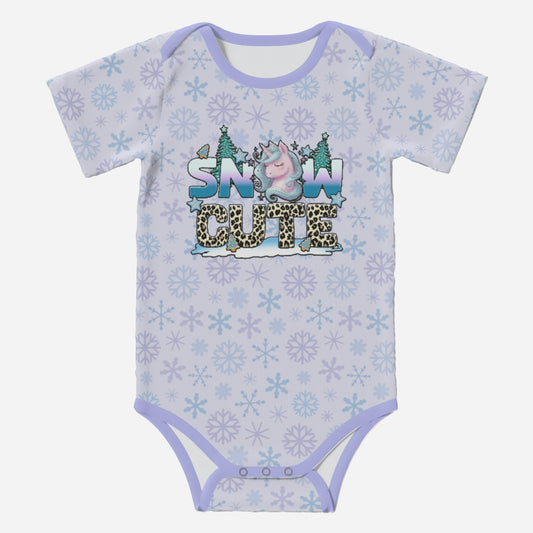 'SNOW CUTE' Adorable Unicorn; Short Sleeve Romper/Sleepsuit, Eco-Friendly Cotton