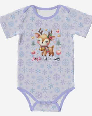'Jingle All The Way' Reindeer; Super Cute Baby Short Sleeve Romper/Sleepsuit, Eco-Friendly Cotton
