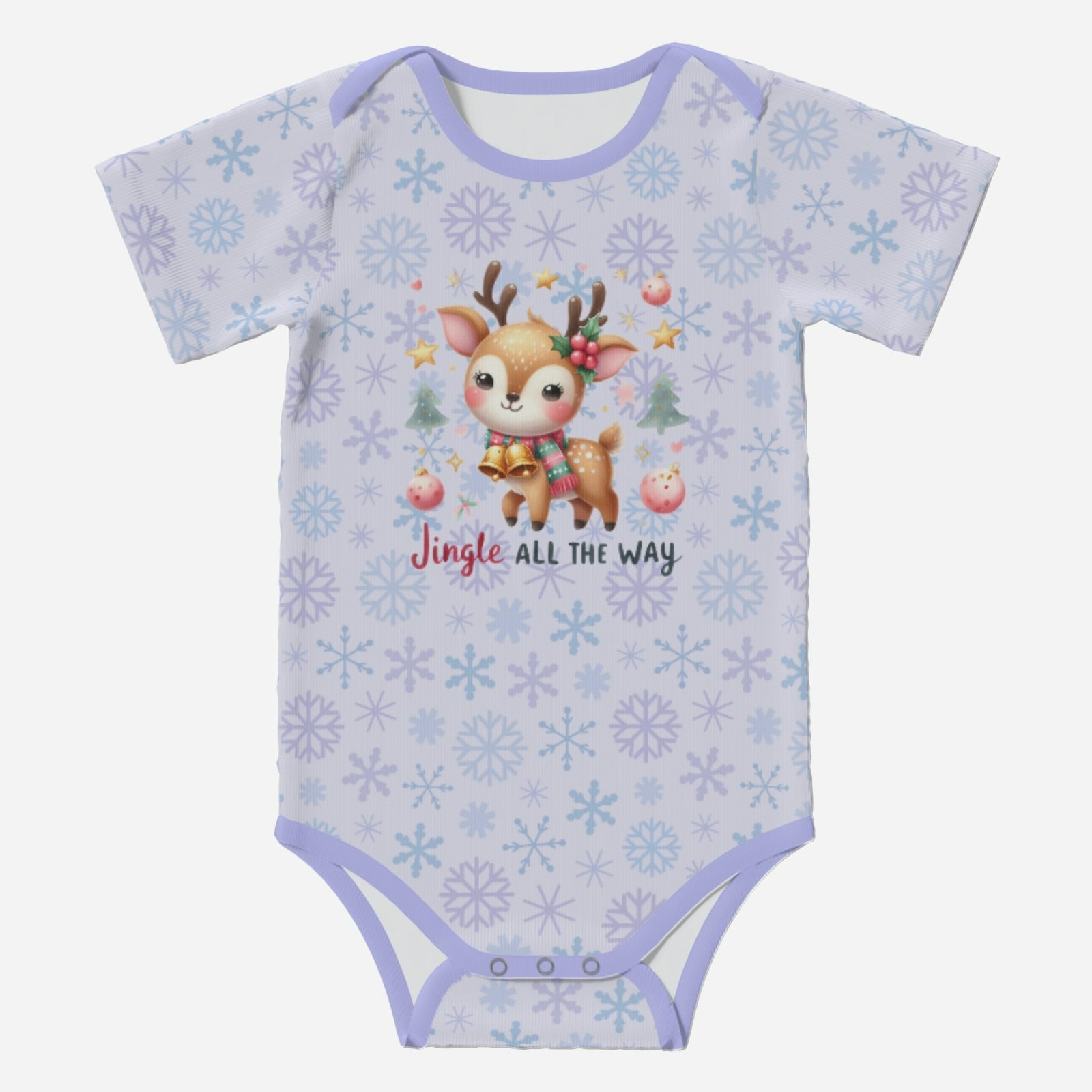 'Jingle All The Way' Reindeer; Super Cute Baby Short Sleeve Romper/Sleepsuit, Eco-Friendly Cotton