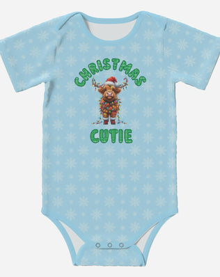 'CHRISTMAS CUTIE' Highland Cows; Short Sleeve Romper/Sleepsuits, Eco-Friendly Cotton