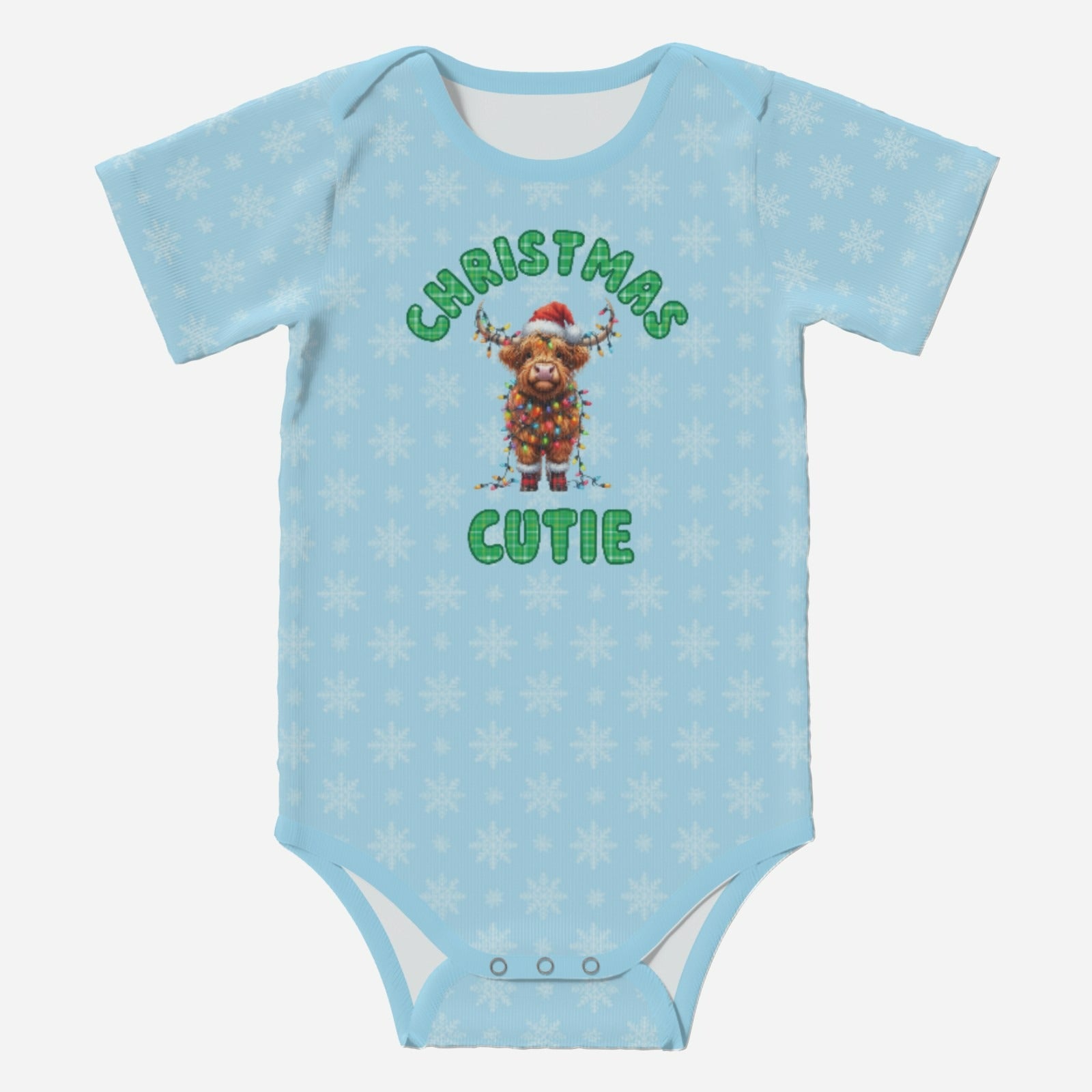 'CHRISTMAS CUTIE' Highland Cows; Short Sleeve Romper/Sleepsuits, Eco-Friendly Cotton