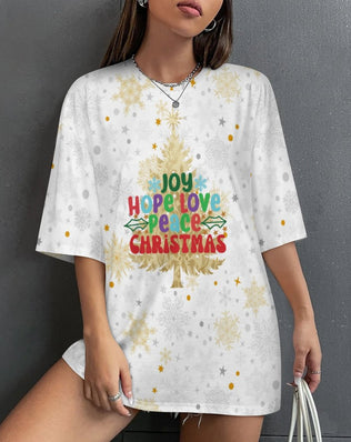 Drop-Shoulder Baggy Tee with Meaning of Christmas Design
