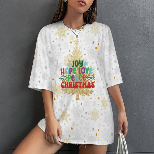 Drop-Shoulder Baggy Tee with Meaning of Christmas Design