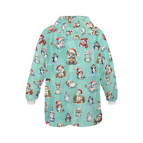 One-Size  Blanket Hoodie for Tots, Featuring Artic Friends Celebrating Christmas
