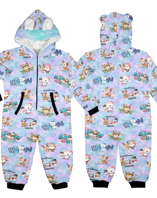 Christmas Snow Friends, Fleecy, Zip-Up Onesie Loungewear for Little Kids