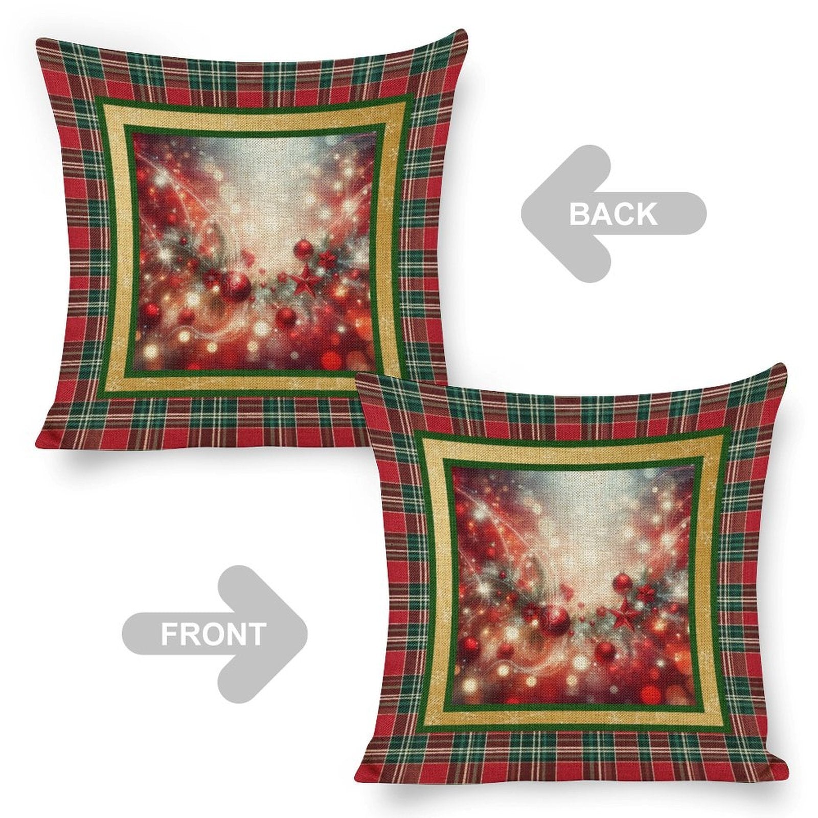 Set of 2 Cushion Covers with Matching (Not Same) Christmassy Designs