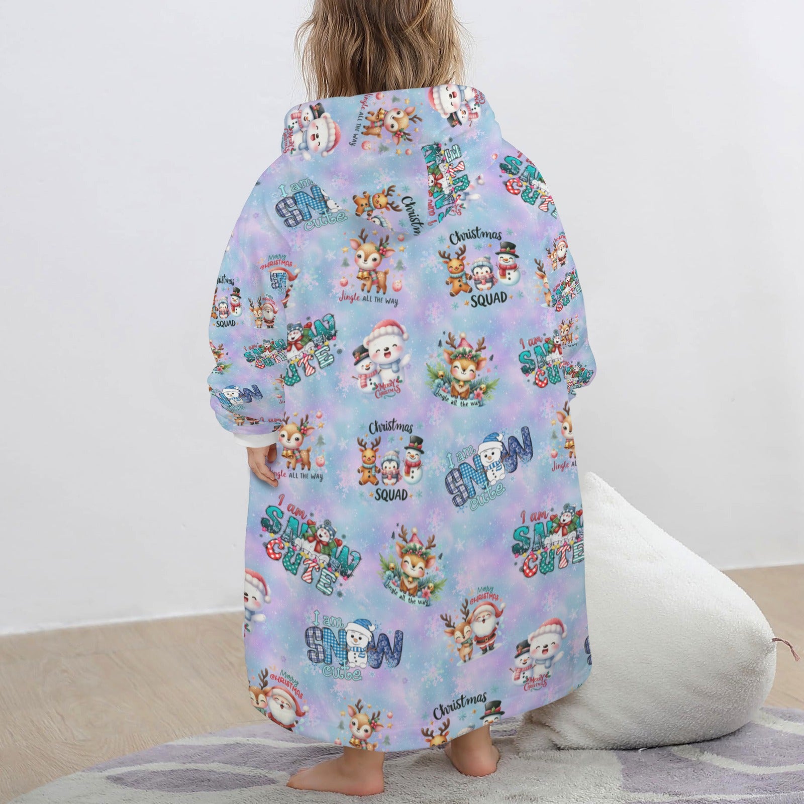 One-Size  Blanket Hoodie for Tots, Featuring Snowy Friends Celebrating Christmas