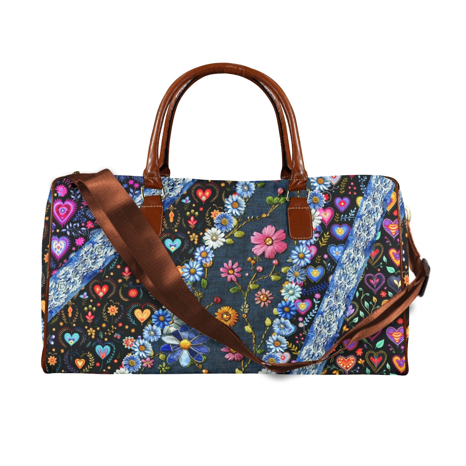 Boho Travel Bag Large Capacity Travel Bag-Large (Brown Short Patch) (1737)