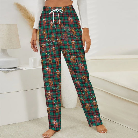 Fleecy Feel Loungewear /  PJ Bottoms with Highland Cattle on Tartan