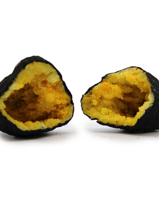 Coloured Calsite Geodes - Black Rock - Yellow