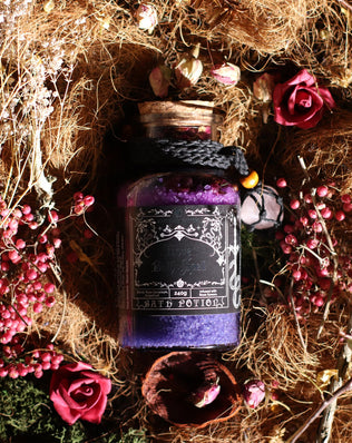 Ancient Witch Bath Spell Potion & Rose Quartz Crystal Amulet - Love