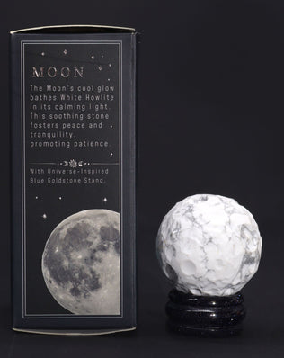 White Howlite Planet on a Sola Goldstone Stand (MOON)