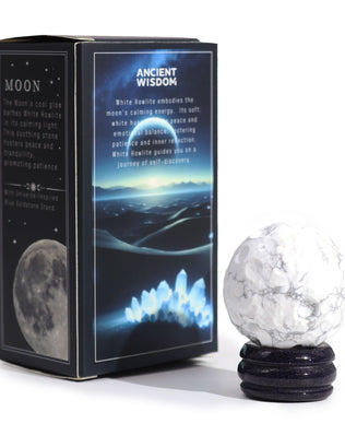 White Howlite Planet on a Sola Goldstone Stand (MOON)