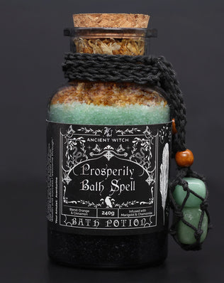 Ancient Witch Bath Spell Potion & Aventurine Crystal Amulet - Prosperity