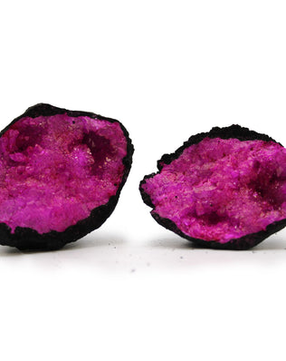 Coloured Calsite Geodes - Black Rock - Dark Red / Pink