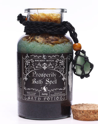 Ancient Witch Bath Spell Potion & Aventurine Crystal Amulet - Prosperity