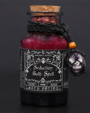 Ancient Witch Bath Spell Potion & Amethyst Crystal Amulet - Seduction