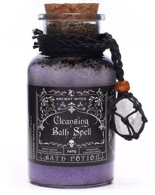 Ancient Witch Bath Spell Potion & Rock Crystal Amulet - Cleansing