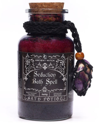 Ancient Witch Bath Spell Potion & Amethyst Crystal Amulet - Seduction
