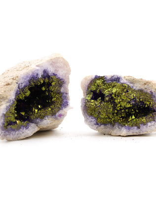 Coloured Calsite Geodes - Natural Rock - Purple & Gold
