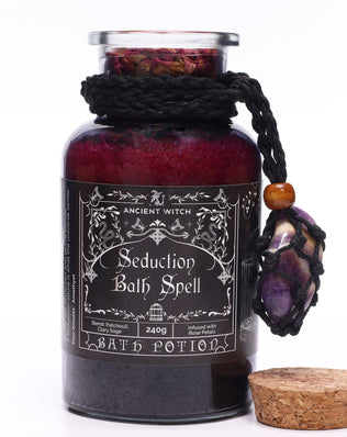 Ancient Witch Bath Spell Potion & Amethyst Crystal Amulet - Seduction